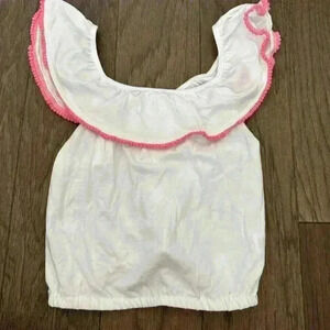 Haute Hippie Boho Top, Girl Sz 7/8, Off the Shoulder Pom Pom White and Pink